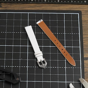 Ladies White Leather Watch Band, Replacement Women Watch Strap 10mm 12mm 14mm, Quick Release Slim Leather Band, Gift For Mom