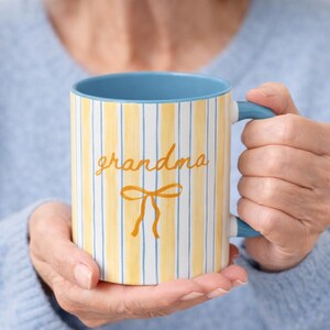 Personalized Mom Mug with Name, Custom Nana Grandma Coffee Mug, Pastel Striped Bow Ceramic Cup, Mother’s Day Gift 11oz 15oz image 7