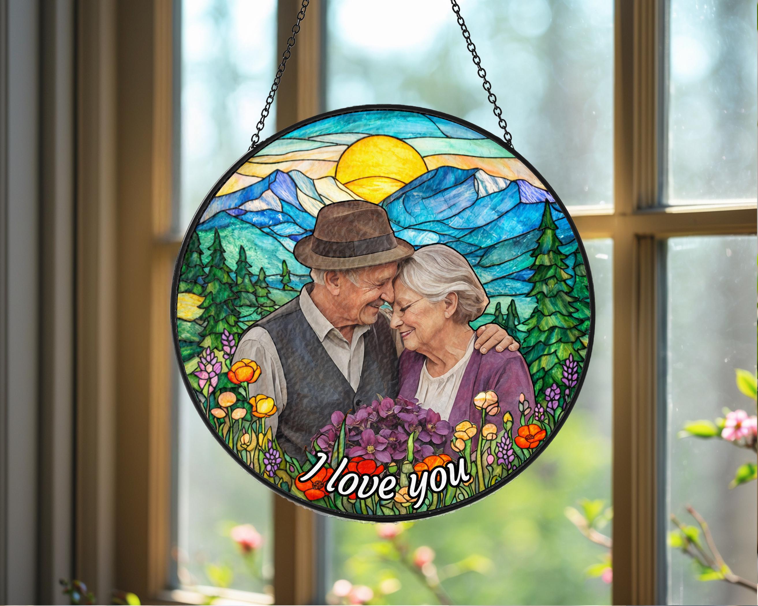 Custom Photo Portrait Stained Glass Suncatcher Gift for Mom Grandma Mum ...
