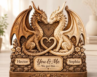Custom Dragon Couple 2D Wooden Block,Fantasy Dragon Lover Gift,Anniversary Couple Gift,Romantic Dragon Decor,Gift For Her Him,Couple Gift