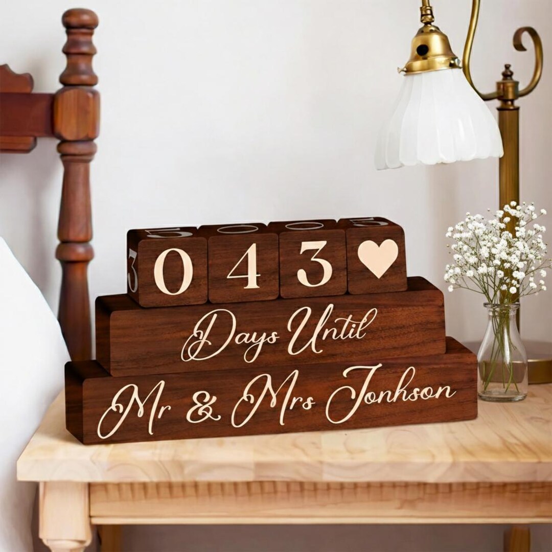 Custom Engaged Countdown Blocks,couple Engagement Gift,counter Mr Mrs ...