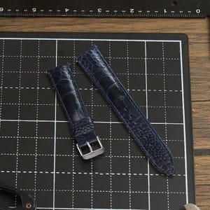 Navy Blue Ostrich Leg Leather Watch Strap & Band 18mm 20mm 22mm, Handmade Replacement Leather Wristwatch Strap Quick Release