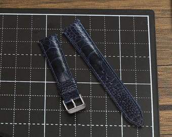Navy Blue Ostrich Leg Leather Watch Strap & Band 18mm 20mm 22mm, Handmade Replacement Leather Wristwatch Strap Quick Release