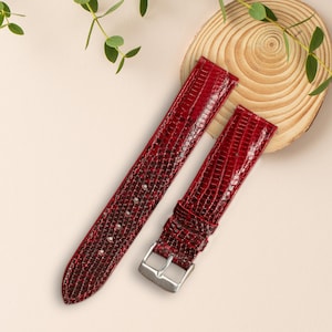 Red Lizard Leather Watch Band 18mm 20mm 22mm, Replacement Leather Wristwatch Strap Quick Release, Lizard Leather Strap