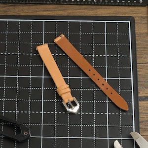 Ladies Tan Leather Watch Band, Replacement Women Watch Strap 10mm 12mm 14mm, Quick Release Slim Leather Band, Gift For Mom