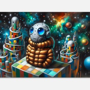 Cute colourful robot wall art kids room decor cartoon canvas print