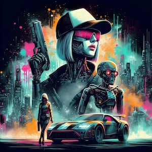 Cyberpunk night city wall art science fiction print
