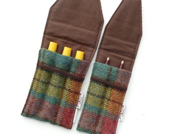 Wool Tweed and Silk with Accessory Pouch Pen Wrap Pen Roll Pen Case