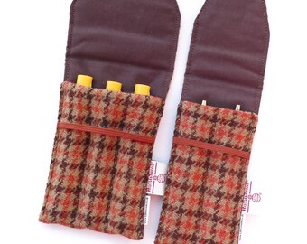 Wool Tweed and Silk with Accessory Pouch Pen Wrap Pen Roll Pen Case