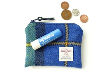 Soft coin purse geometric design pocket purse grey and yellow HARRIS TWEED