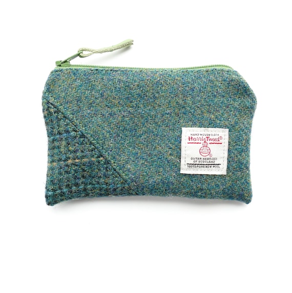 Soft coin purse geometric design pocket purse grey and yellow HARRIS TWEED