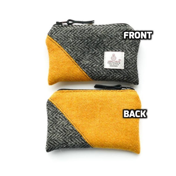 Soft coin purse geometric design pocket purse grey and yellow HARRIS TWEED