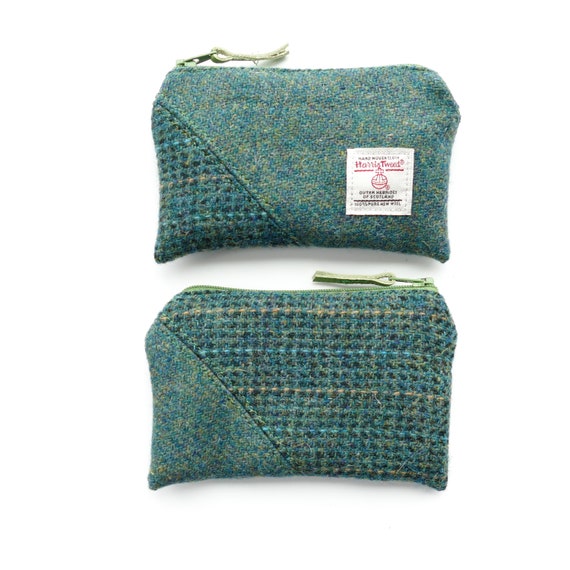 Soft coin purse geometric design pocket purse grey and yellow HARRIS TWEED