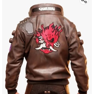 Customized Brown Cyberpunk 2077 Inspired Jacket – Custom Brown Samurai Bomber, Handmade David Cosplay – Not Official Brand, Gamer Streetwear