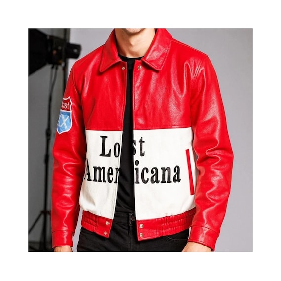 Machine Gun Kelly Red Leather Bomber Jacket Men's Real Sheepskin