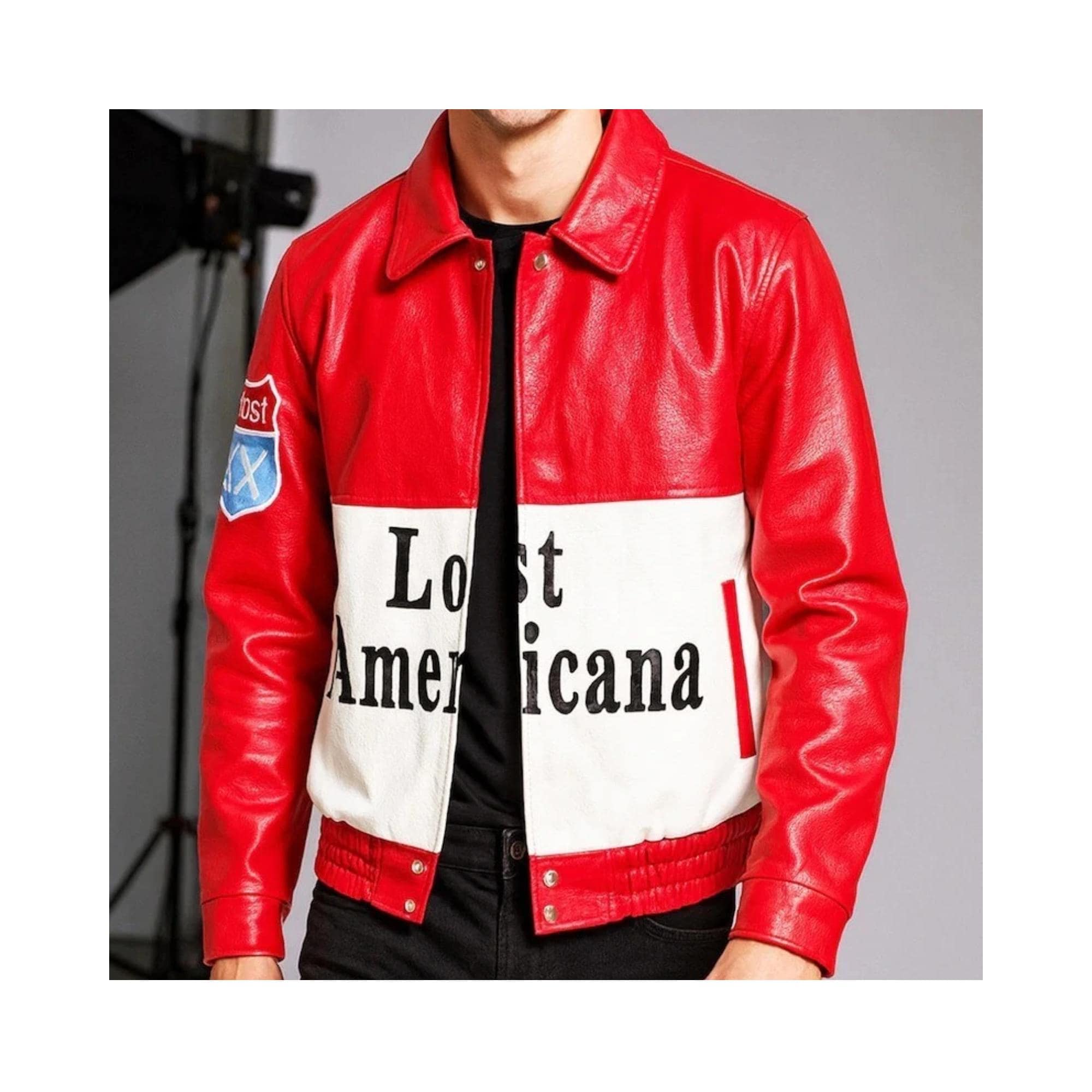 Machine Gun Kelly Red Leather Bomber Jacket Men's Real Sheepskin