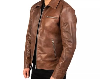 Men’s Vintage Leather Jacket – Real Cowhide Biker Jacket, Stylish Outerwear, Best Gift for Him, Birthday, Anniversary Christmas Father’s Day