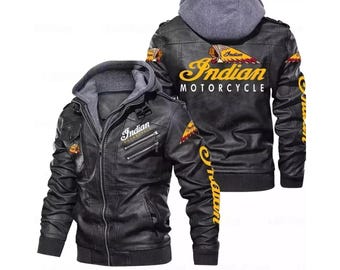 Indischer Motorradleder Hoodie für Herren - Schwarze Bikerjacke aus echtem Rindsleder | Handgefertigte Reiterin Oberbekleidung | Geschenk für Ihn USA