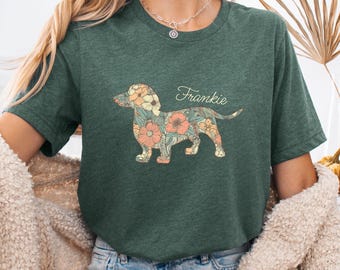 Camiseta personalizada de perro salchicha, camiseta con nombre, regalo personalizado para amantes de los perros, camiseta de Doxie Mama, camiseta floral con colores cómodos para amantes de los perros