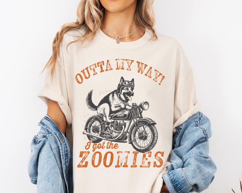 Retro Dog Biker T-Shirt: Moto Boho German Shepherd Tee image 7