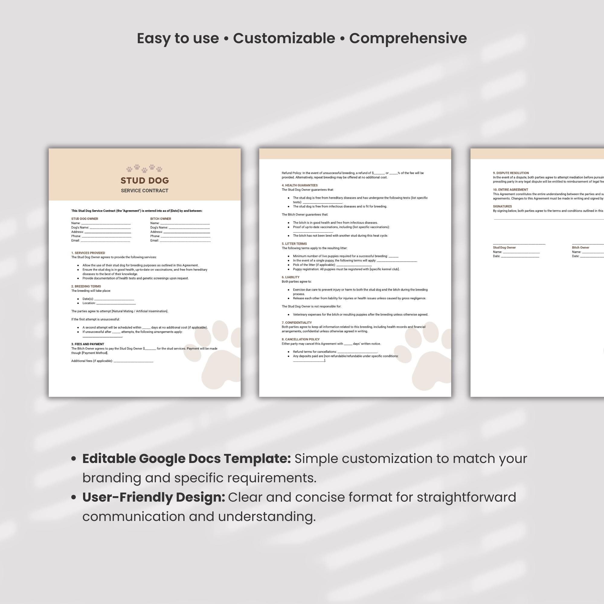 Stud Dog Contract Template Google Docs, Editable Dog Breeding Service