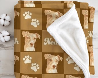Custom Dog Fleece Blanket with Photo, Personalized Checkered Pet Throw, Cozy Dog Lover Gift, Cottagecore Pet Memorial Blanket Keepsake