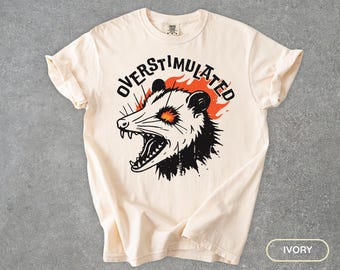 Vintage Overstimulated Opossum Tshirt for Autism, Funny Possum Shirt Gift for Person with ADHD, Unisex Opposum Lover Biker Motorcycle Shirt
