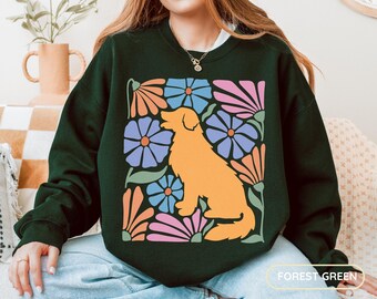Cottagecore Golden Retriever Sweatshirt: Boho Dog Mom Floral Sweater
