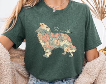 Personalisiertes Collie T-Shirt: Blumen Boho Hundeliebhaber Geschenk