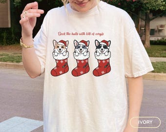Christmas Welsh Corgi Shirt, Holiday TShirt for Dog Mom, Cozy Dog Dad Christmas Comfort Colors T-Shirt, Unisex Xmas Gift for Corgi Lover