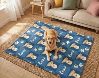 Custom Checkered Dog Fleece Blanket, Personalized Cottagecore Pet Throw, Cozy Dog Owner Gift, Pet Memorial Blanket Keepsake with Photo