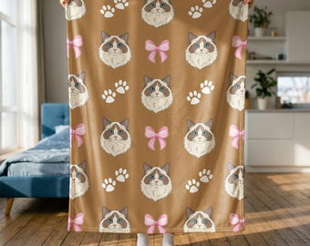 Personalized Cat Fleece Blanket, Custom Pet Photo Throw for Baby Girl Nursery, Coquette Cat Mom Gift, Cozy Pet Remembrance Blanket