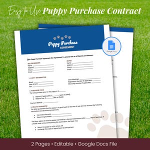 Puppy Purchase Agreement Contract Google Docs Template for Puppy Sales Agreement Editable Legal Document for Dog Breeder Service Pet Store