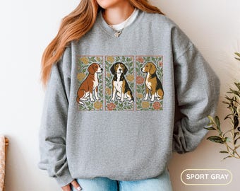 Cottagecore Beagle Sweater, Floral Beagle Sweatshirt Gift for Dog Mom, Dog Dad Gift, Cozy Pet Owner Pajama Top for Beagle Lover Crewneck