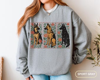 Cottagecore German Shepherd Sweater, Floral German Shepherd Sweatshirt Gift for Dog Mom, Boho Pet Owner Pajama Top for Dog Lover Crewneck