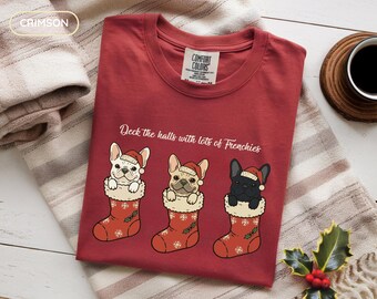 Christmas French Bulldog Shirt, Holiday Frenchie TShirt, Xmas Gift for Dog Mom, Dog Dad Comfort Colors T-Shirt, French Bulldog Owner Gift