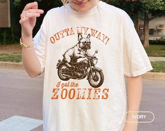 Vintage Motorcycle French Bulldog Shirt, Retro Frenchie Biker T-Shirt, Moto Boho Dog Mom Comfort Colors Tee, Biker Gang Gift for Dog Dad