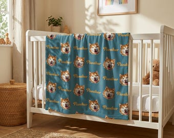 Personalized Dog Fleece Blanket for Baby Nursery, Custom Pet Photo Throw, Cozy Dog Mom Gift, Funny Dog Dad Blanket, Pet Remembrance Gift