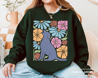 Cottagecore Labrador Retriever Sweatshirt: Floral 70s Dog Mom Jumper