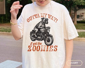 Boxer Motorcycle Unisex T-shirt, Funny Dog Biker Tee, Cool Gift for Dog Mom/Dad, Vintage Punk Owner Shirt, Bike Rider Apparel, Unique Animal