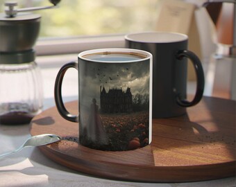 Taza mágica con temática de Halloween, decoración de calabaza y brujas, vajilla encantada, regalo de otoño, delicia para los amantes del café