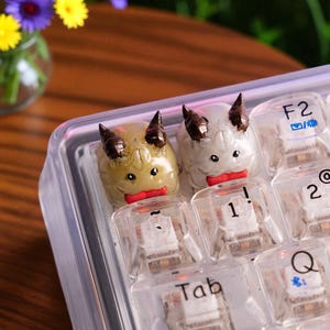 Cute Horned Monster Artisan Keycap, Handmade Resin Keycap for Mechanical Keyboard, Halloween Gift for Her/Him, Back to School Gift Idea