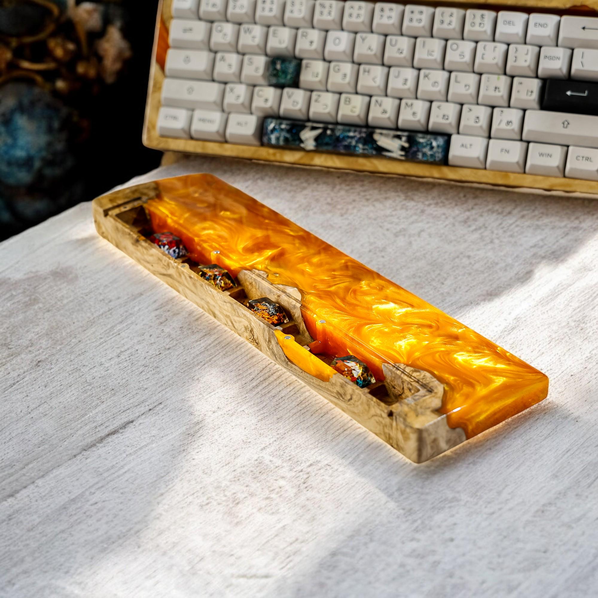 Artisan Resin Wood Wrist Rest With Keycap Display: Keyboard Desk