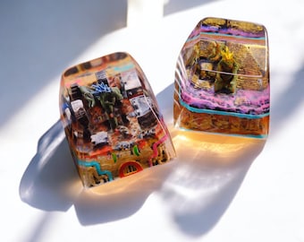 Handgemaakte Kaiju Artisan Keycap: Giant Beast, Cityscape Resin