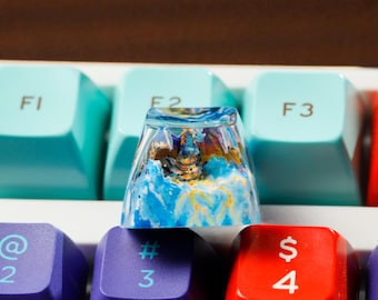 Tecla artesanal de resina con diseño de dragón fantástico, regalo hecho a mano para teclados, decoración para escritorio de gamer.