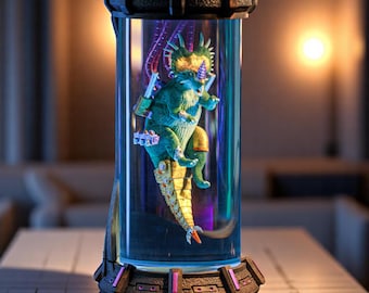 Handmade Chibi Raptor Resin Lamp: 7-Color LED Dino Desk Light