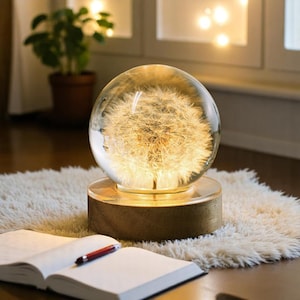 Handmade Dandelion Resin Lamp: Real Flower Night Light