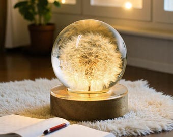 Handmade Dandelion Resin Lamp: Real Flower Night Light