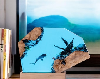 Handmade Resin Ocean Lamp: Shark, Whale, Sunken Ship Night Light