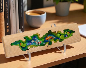 Koi Pond Wrist Rest: Ash Wood Desk Decor for Gamers